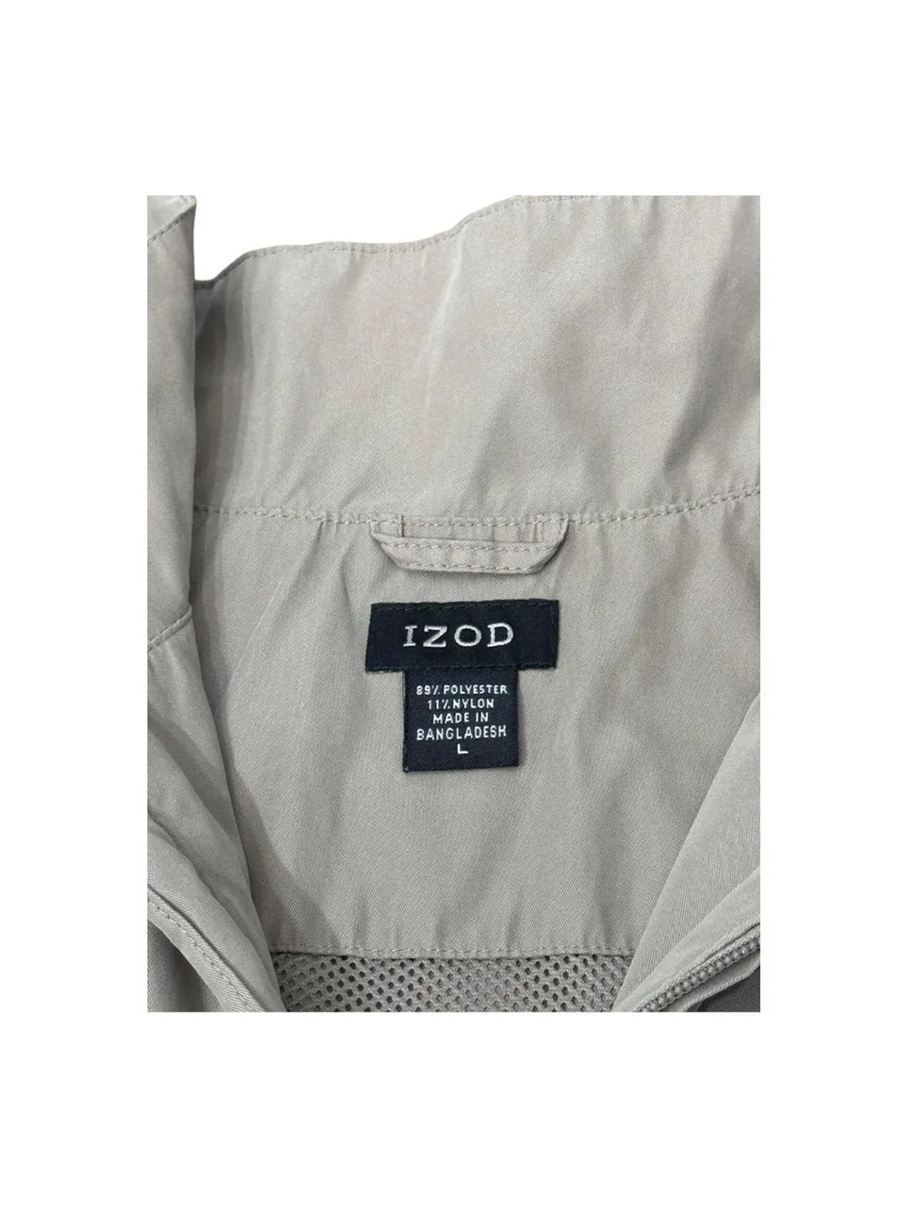 . Izod Pullover Sleeveless Golf 3/4 Zip Jacket Windbreaker Khaki Men’s Size L